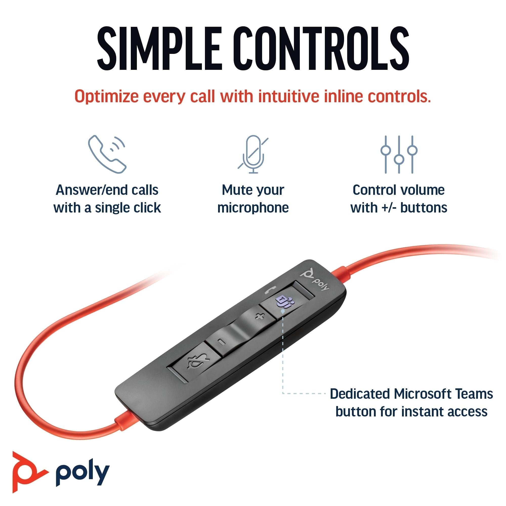 Amazon.com: Poly Blackwire 3320 Wired Headset (Plantronics